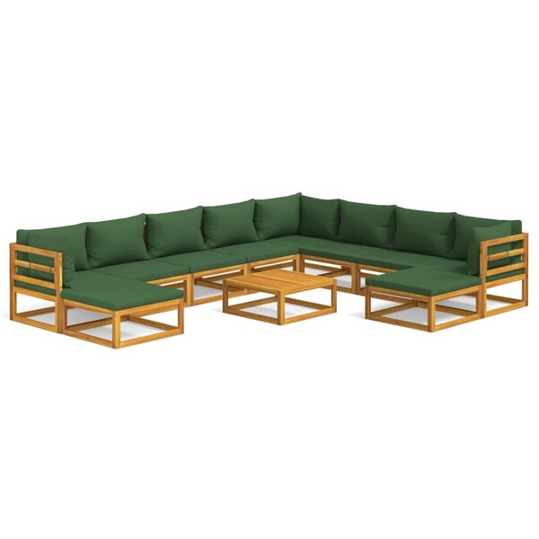 vidaXL Salon de jardin 11 Pièces avec coussins vert bois massif