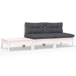 vidaXL Salon de jardin 3 Pièces avec coussins Blanc Bois de pin massif