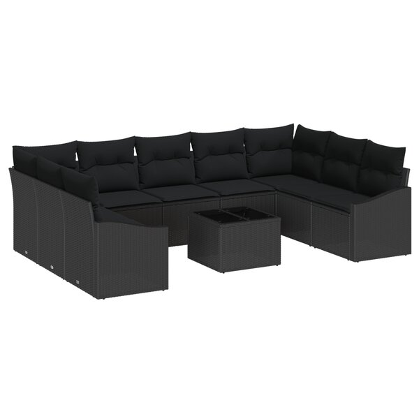 vidaXL Set de canapé de jardin 10 pièces avec coussins beige poly rotin