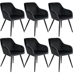 Lot de 6 chaises pieds noir siège de salon cuisine salle à manger design élégant velours noir 08_0000021