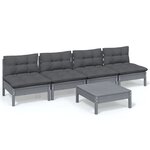 vidaXL Salon de jardin 5 Pièces avec coussins anthracite bois de pin