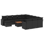 vidaXL Salon de jardin avec coussins 13 Pièces noir résine tressée