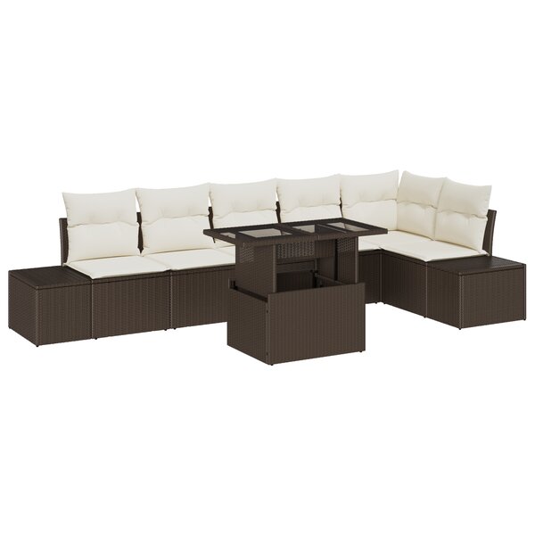 vidaXL Ensemble de canapés de jardin 7 pièces avec coussins marron en poly rattan