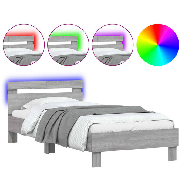 vidaXL Cadre de lit tête de lit et lumières LED sonoma gris 100x200 cm