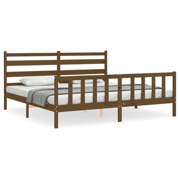 vidaXL Cadre de lit avec tête de lit marron miel 200x200cm bois massif
