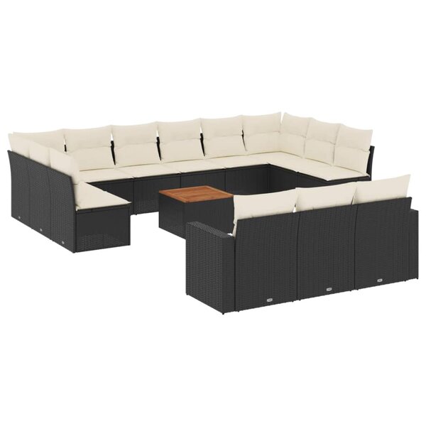 vidaXL Salon de jardin avec coussins 14 Pièces noir résine tressée