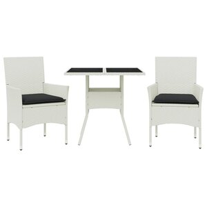 vidaXL Ensemble à manger de jardin et coussins 3 Pièces blanc rotin verre