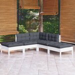 vidaXL Salon de jardin 5 Pièces avec coussins blanc bois de pin