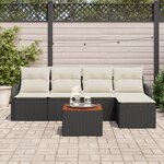 Ensemble de Canapé de Jardin 6 Pièces avec Coussins Noir Rattan Synthétique Acacia