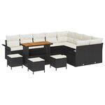 vidaXL Ensemble de Sofa de Jardin de 13 Pièces avec Coussins Noir Poly Rattan Acacia