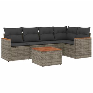 vidaXL Salon de jardin 6 Pièces avec coussins gris résine tressée