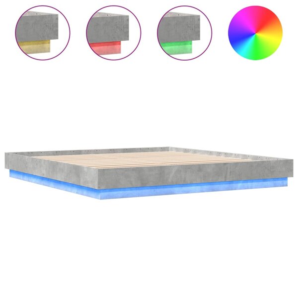 vidaXL Cadre de lit avec lumières LED gris béton 200x200 cm