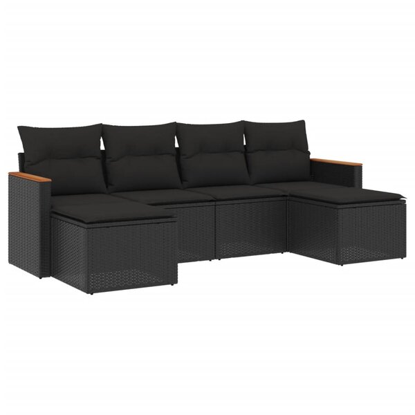 vidaXL Salon de jardin 6 Pièces avec coussins noir résine tressée