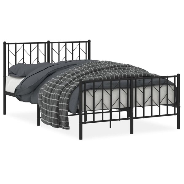 vidaXL Cadre de lit métal avec tête de lit/pied de lit noir 120x190 cm