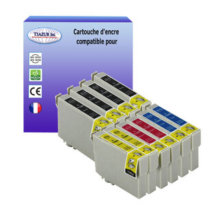 10 Cartouches Compatibles pour Epson Stylus SX218 SX400 SX405 SX410 SX415 SX510W SX515W SX600FW SX610FW remplace Epson T0711/2/3/4- T3AZUR