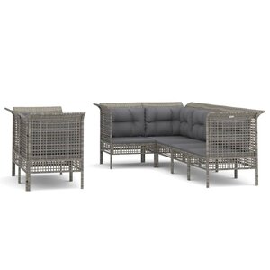 vidaXL Salon de jardin 7 Pièces avec coussins Gris Résine tressée