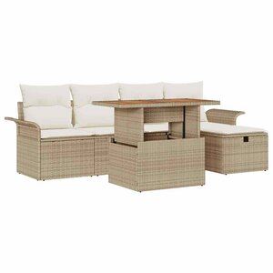 vidaXL Ensemble de canapé de jardin 6 Pièces Beige polyrotin