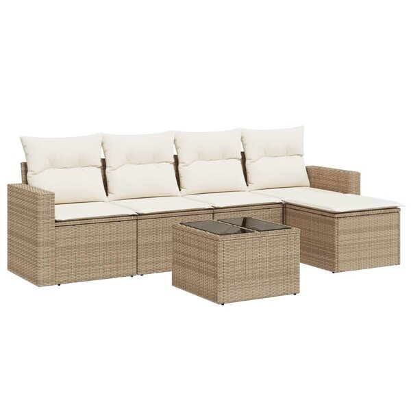 vidaXL Salon de jardin avec coussins 6 Pièces beige résine tressée