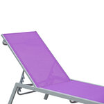 Bain de soleil transat - chaise longue - design contemporain - dossier inclinable multi-positions - métal époxy textilène mauve - dim. 170 x 58 x 97 cm