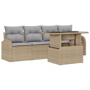 vidaXL Ensemble de canapé de jardin 5 pièces avec coussins Beige Poly Rattan