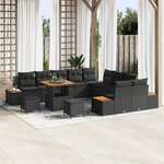 Ensemble canapé jardin vidaXL 13 pièces avec coussins en poly rattan noir et acacia