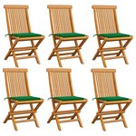 vidaXL Chaises de jardin et coussins vert lot de 6 Bois de teck massif