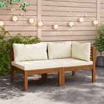 vidaXL Ensemble de canapés 2 Pièces et coussins blanc crème Acacia solide