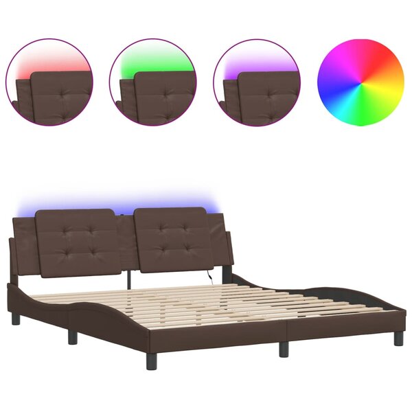 vidaXL Cadre de lit avec lumières LED marron 180x200 cm similicuir