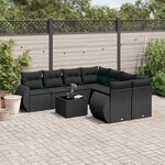 vidaXL Salon de jardin 9 Pièces avec coussins noir résine tressée