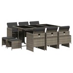 vidaXL Ensemble à manger de jardin 11Pièces avec coussins gris poly rotin