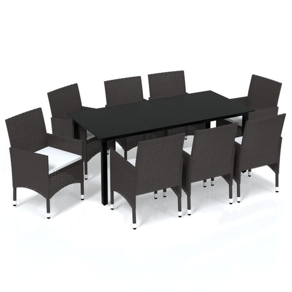 vidaXL Ensemble à manger de jardin et coussins 9 Pièces Poly rotin Marron