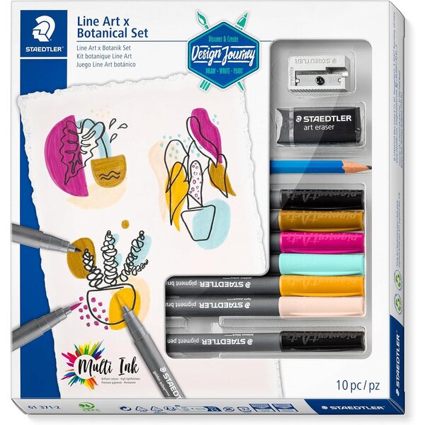 Kit de dessin line art & botanical set  10 pièces staedtler