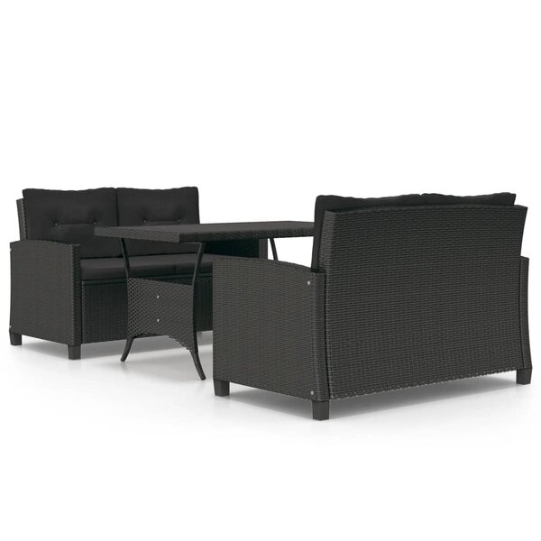 vidaXL Ensemble à manger de jardin coussins noirs 3 Pièces Résine tressée