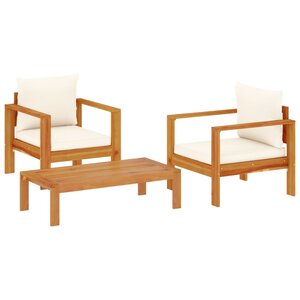 vidaXL Salon de jardin avec coussins 3 Pièces bois massif d'acacia