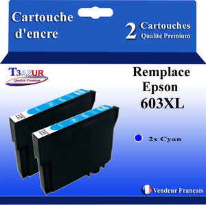 2x Cartouches Compatibles avec Epson 603 603XL pour Epson WorkForce WF-2820DWF WF-2830DWF WF-2840DWF WF-2850DWF WF-2870DWF WF2835-DWF Cyan