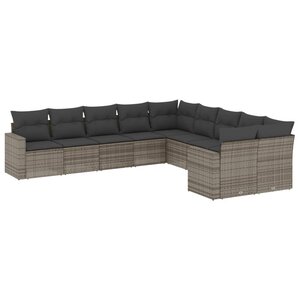 vidaXL Salon de jardin avec coussins 10 Pièces gris résine tressée