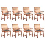 vidaXL Chaises à dîner d'extérieur 8 Pièces avec coussins Acacia massif