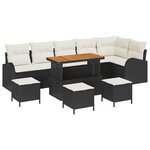 Ensemble de canapés de jardin de 10 pièces avec coussins noir poly rotin acacia