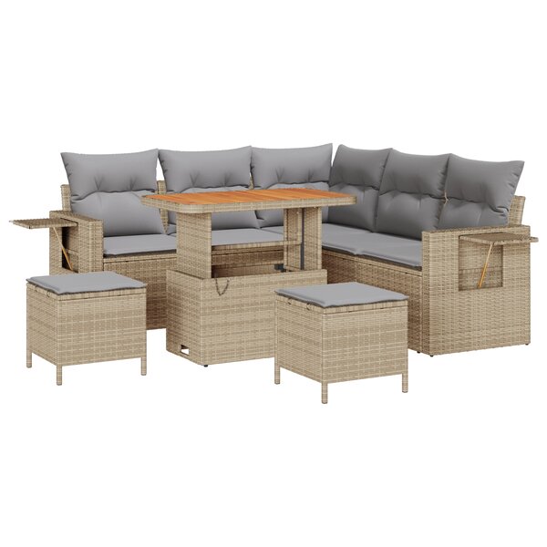 Ensemble de canapé de jardin de 8 pièces avec coussins beige en poly rotin
