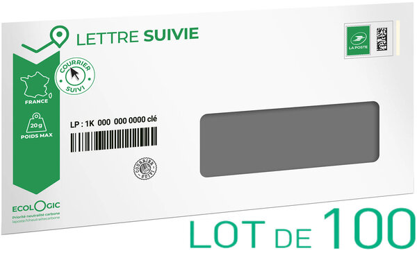 Prêt-à-Poster - Lettre verte suivie - 20g  - Enveloppes à fenêtre en lot de 100 