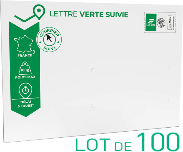 Prêt-à-Poster - Lettre verte suivie - 100g - Format C5 - Enveloppes en lot de 100