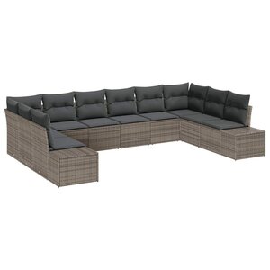 vidaXL Ensemble de canapé de jardin avec coussin 10 Pièces Gris Polyrotin