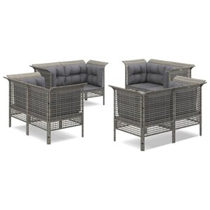 vidaXL Salon de jardin 8 Pièces avec coussins Gris Résine tressée