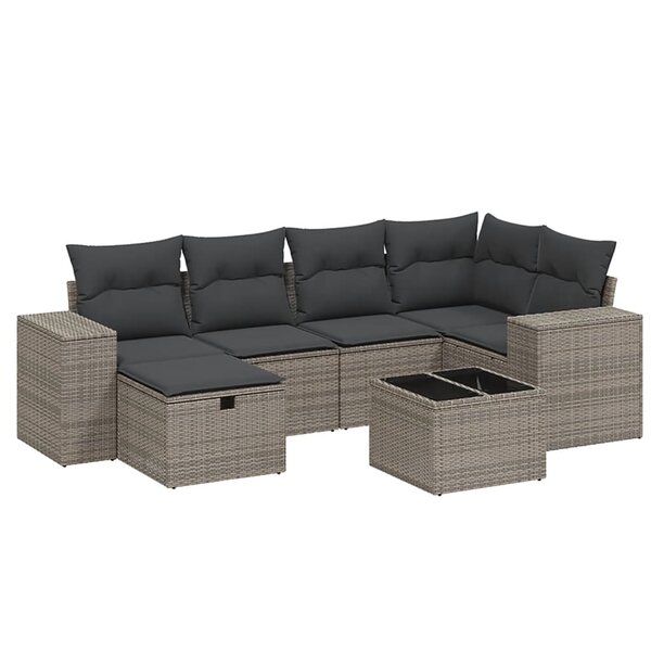 vidaXL Salon de jardin avec coussins 7 Pièces gris résine tressée