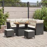 Ensemble de Canapé de Jardin de 8 Pièces avec Coussins Noir Poly Rattan Acacia