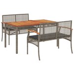 vidaXL Ensemble à manger de jardin 3 Pièces coussins gris résine tressée