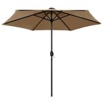 vidaXL Parasol avec LED et mât en aluminium 270 cm Taupe