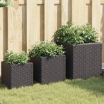 vidaXL Jardinières d'extérieur 3 Pièces noir résine tressée