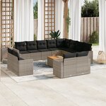 vidaXL Salon de jardin avec coussins 13 Pièces gris résine tressée