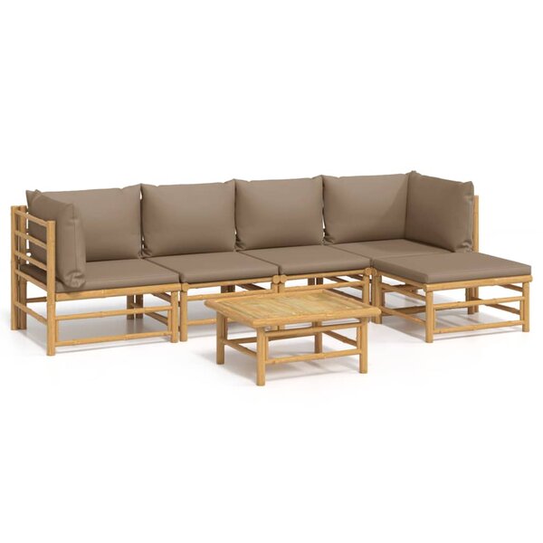 vidaXL Salon de jardin 6 Pièces avec coussins taupe bambou
